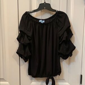 CeCe Black Ruffled Tie Front Blouse